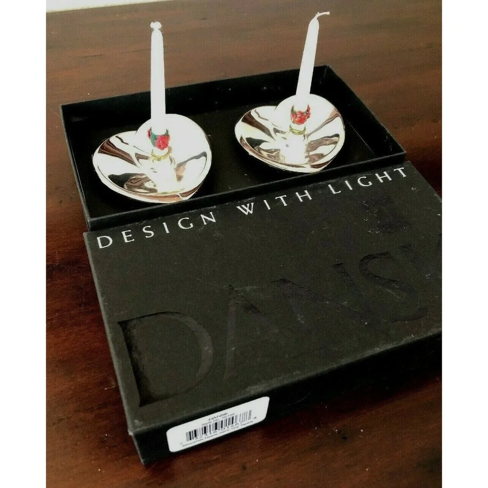 Dansk Candle Holders Denmark Silver Plated Tiny Taper‎ Candlesticks Heart Shaped